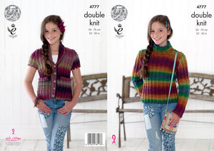 King Cole Double Knitting Pattern - Girls Ribbed Sweater & Waistcoat (4777)