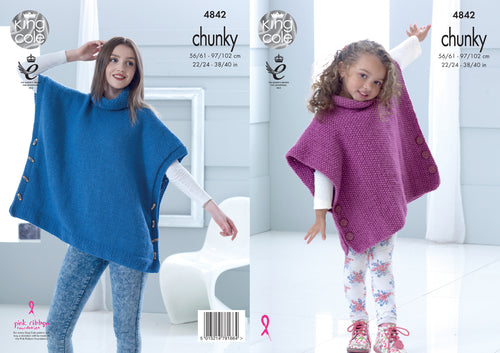 King Cole Chunky Knitting Pattern - Ladies or Girls Tabbards (4842)