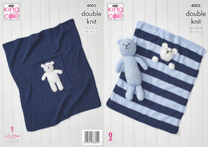 King Cole Double Knitting Pattern - 4005 Blankets & Teddy Bear