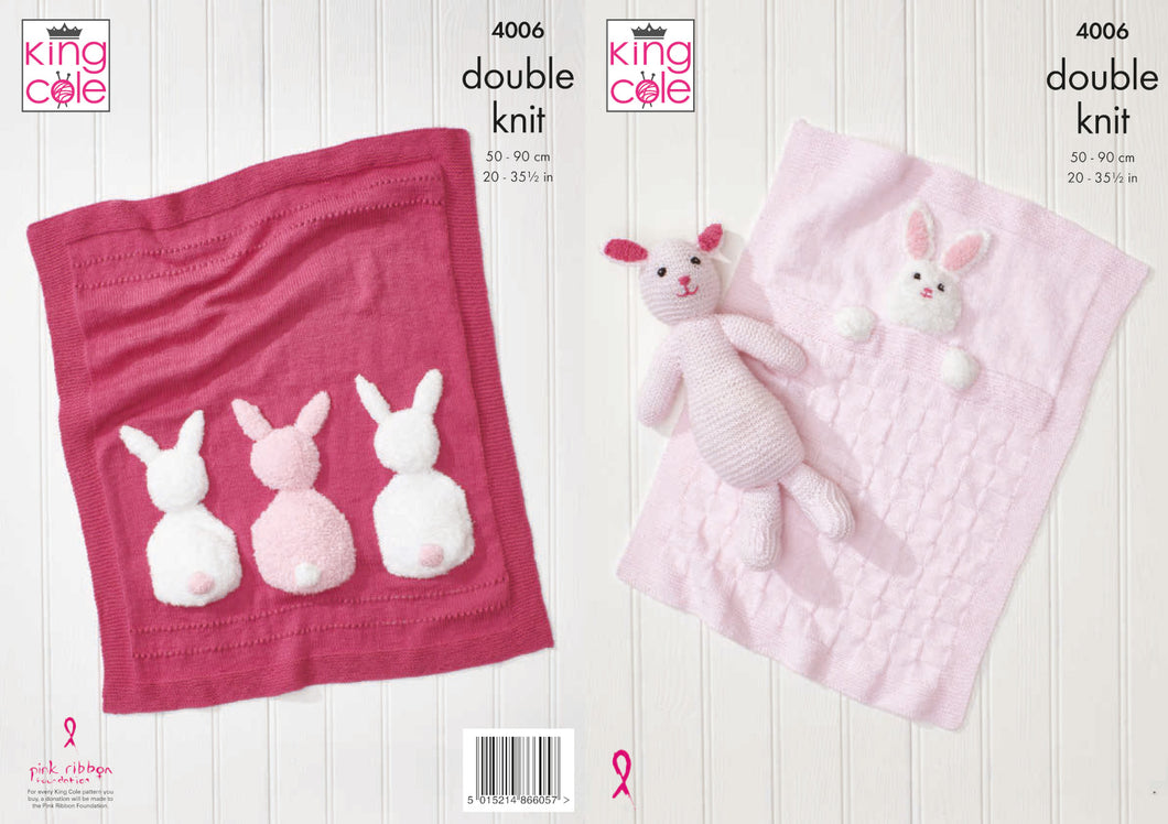 King Cole Double Knitting Pattern - 4006 Blankets & Bunny Rabbit Toy