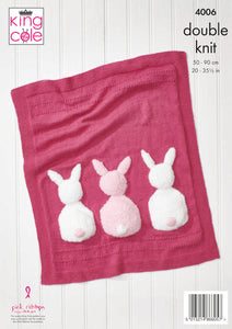 King Cole Double Knitting Pattern - 4006 Blankets & Bunny Rabbit Toy