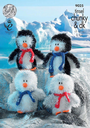King Cole Tinsel Chunky Knitting Pattern - Penguin Toy Family (9025)
