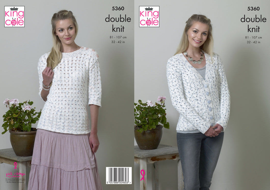 King Cole Double Knitting Pattern - Ladies Cardigan & Sweater (5360)