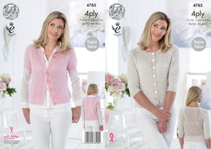 King Cole 4ply Knitting Pattern - Ladies Lace Panel Cardigans (4785)