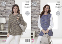 Load image into Gallery viewer, King Cole Aran Knitting Pattern - Ladies Cabled Slipover &amp; Sweater (5080)