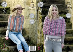 King Cole Chunky Knitting Pattern - Ladies Easy Knit Capes (4604)