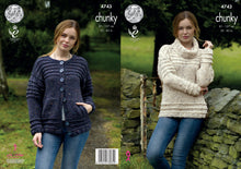 Load image into Gallery viewer, King Cole Chunky Knitting Pattern - Ladies Ribbed Sweater &amp; Cardigan (4743)