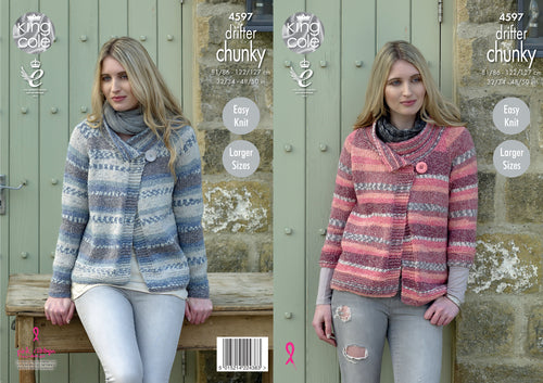 King Cole Chunky Knitting Pattern - Ladies Easy Knit Jackets (4597)