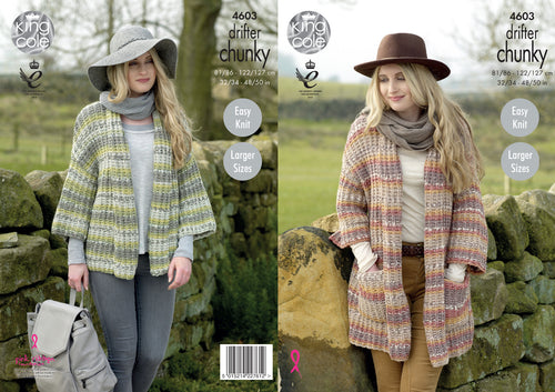 King Cole Chunky Knitting Pattern - Ladies Easy Knit Jackets (4603)