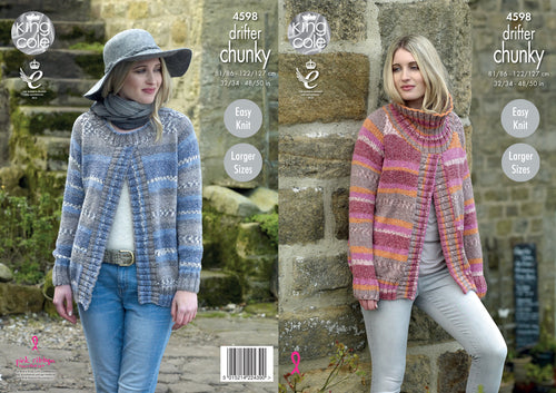 King Cole Chunky Knitting Pattern - Ladies Easy Knit Sweater Jacket (4598)