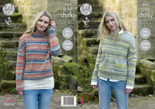 Load image into Gallery viewer, King Cole Chunky Knitting Pattern - Ladies Sweaters with Ribbed Detail (4601)