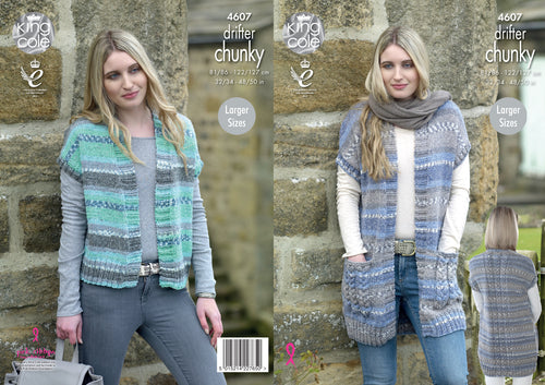 King Cole Chunky Knitting Pattern - Ladies Waistcoats (4607)