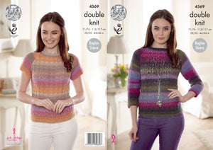 King Cole Double Knitting Pattern - Ladies Raglan Sleeve Sweaters (4569)