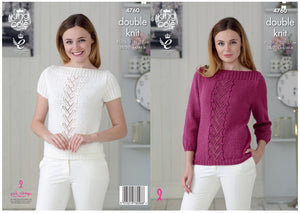 King Cole Double Knitting Pattern - Ladies Boat Neck Sweater & Top (4760)