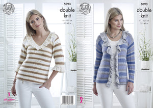 King Cole Double Knitting Pattern - Ladies Frilly Sweater & Cardigan (5093)