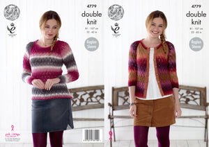 King Cole Double Knitting Pattern - Ladies Lacy Sweater & Cardigan (4779)
