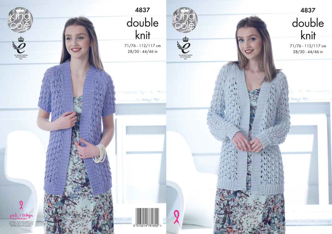 King Cole Double Knitting Pattern - Ladies Lacy Cardigans (4837)