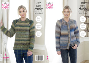 King Cole Super Chunky Knitting Pattern - Ladies Sweater & Cardigan (5459)