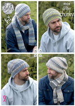Load image into Gallery viewer, King Cole Chunky Knitting Pattern - Mens Hats &amp; Scarves (4608)