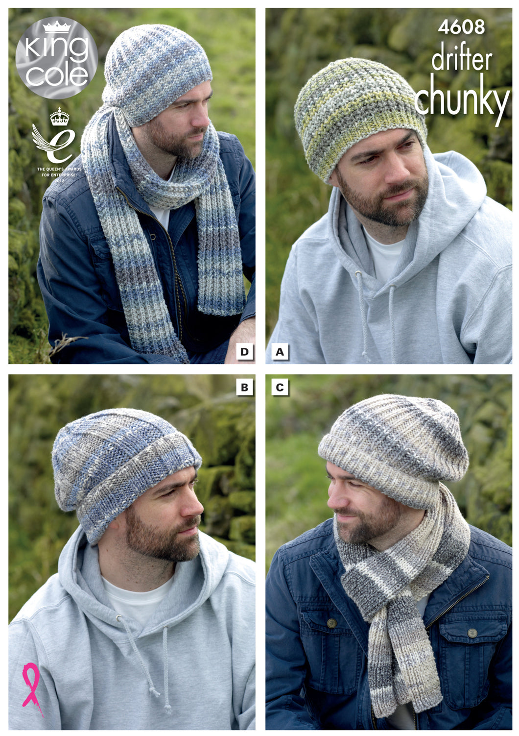 King Cole Chunky Knitting Pattern - Mens Hats & Scarves (4608)