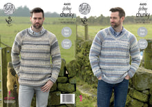 Load image into Gallery viewer, King Cole Chunky Knitting Pattern - Mens Sweaters with Ribbed Detail (4600)