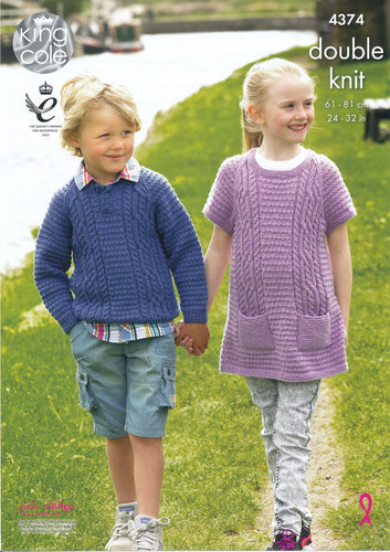 King Cole Double Knit Pattern - Girls & Boys Sweater & Tunic (4374)