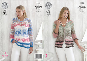 King Cole Opium Knitting Pattern - Ladies Frilly Top & Cardigan (4466)