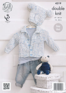 King Cole Double Knitting Pattern - Baby Cardigans & Hat (4319)