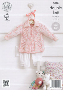 King Cole Double Knitting Pattern - Baby Coat Collared Cardigan & Hat (4315)