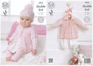 King Cole Double Knitting Pattern - Baby Coat Collared Cardigan & Hat (4315)