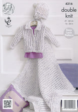 Load image into Gallery viewer, King Cole Double Knitting Pattern - Baby Cardigan Blanket &amp; Flower Hat (4316)