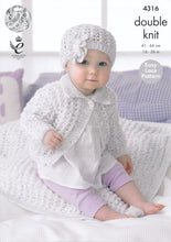 Load image into Gallery viewer, King Cole Double Knitting Pattern - Baby Cardigan Blanket &amp; Flower Hat (4316)