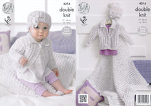 Load image into Gallery viewer, King Cole Double Knitting Pattern - Baby Cardigan Blanket &amp; Flower Hat (4316)