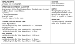 King Cole Super Chunky Crochet Pattern - Cockerpoo Handbag & Pyjama Case (9097)