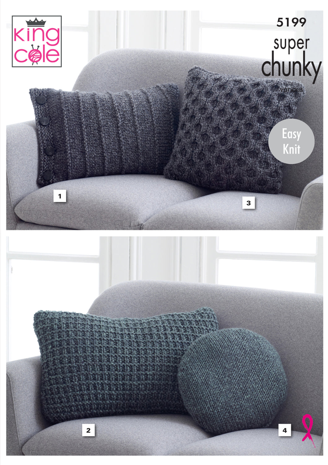 King Cole Super Chunky Knitting Pattern - Cushions (5199)
