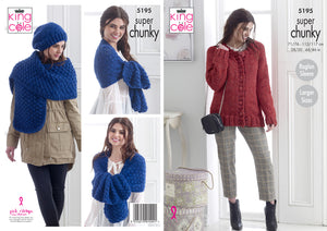 King Cole Super Chunky Knitting Pattern - Ladies Cardigan & Accessories (5195)