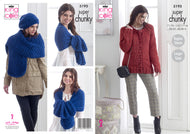 King Cole Super Chunky Knitting Pattern - Ladies Cardigan & Accessories (5195)