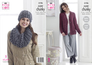 King Cole Super Chunky Knitting Pattern - Ladies Jacket & Accessories (5196)