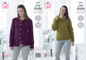 King Cole Super Chunky Knitting Pattern - Ladies Sweater & Cardigan (5337)