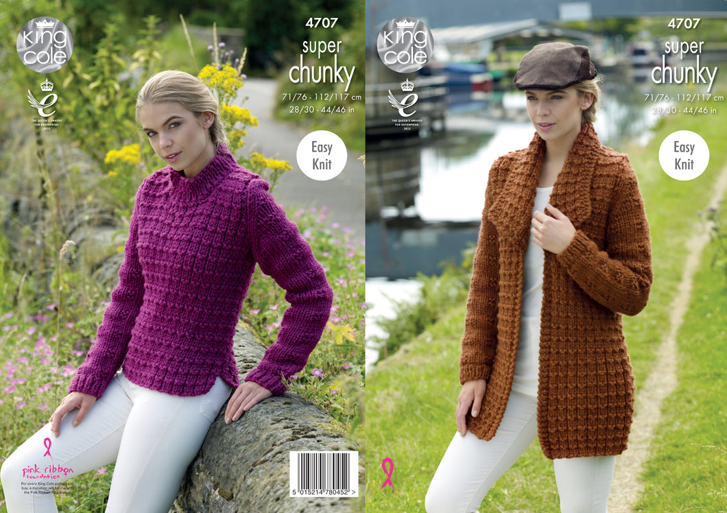 King Cole Super Chunky Knitting Pattern - Ladies Jacket & Sweater (4707)