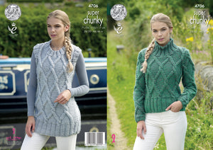 King Cole Super Chunky Knitting Pattern - High Neck Sweater & Slipover (4706)