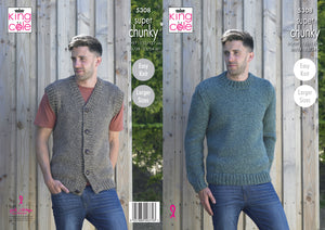 King Cole Super Chunky Knitting Pattern - Mens Waistcoat & Sweater (5308)