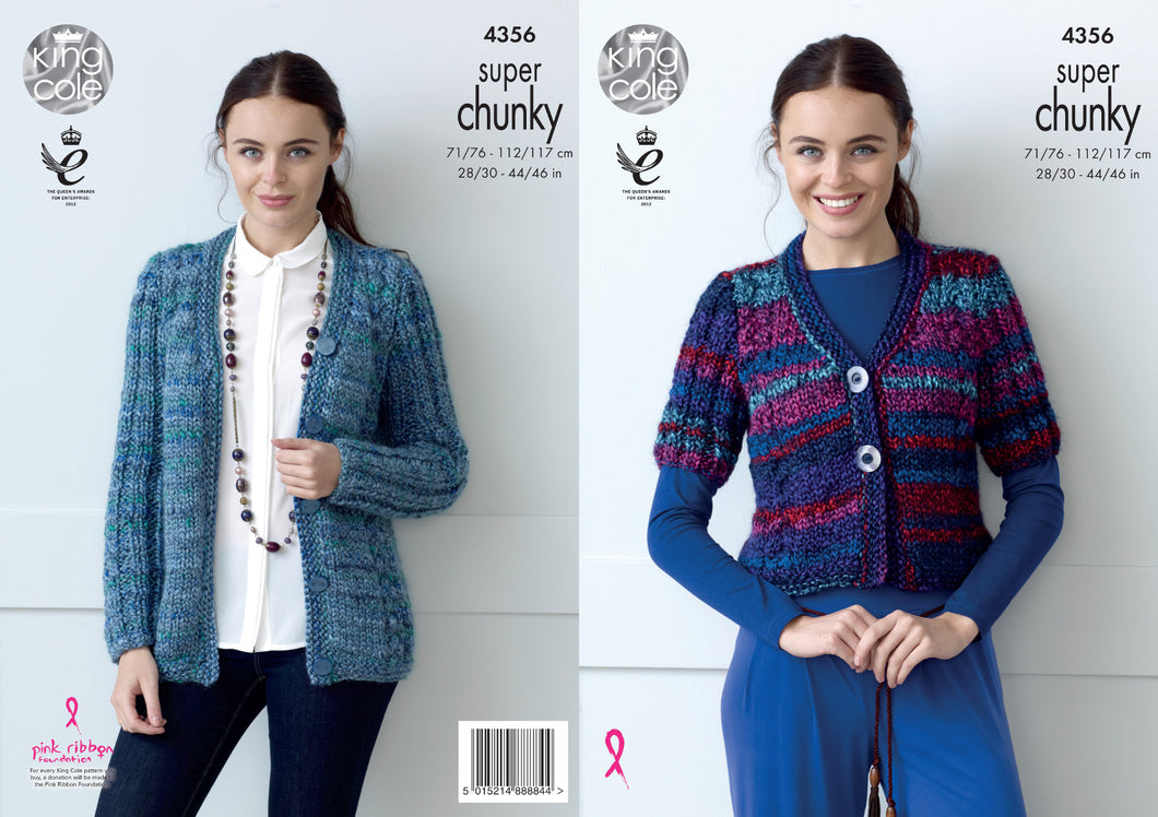 King Cole Super Chunky Knitting Pattern - Ladies Cardigans (4356)