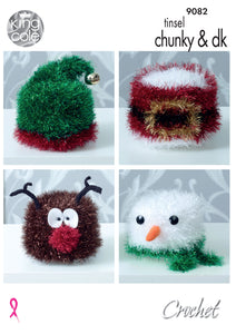 King Cole Tinsel Chunky Crochet Pattern - Christmas Toilet Roll Holders (9082)