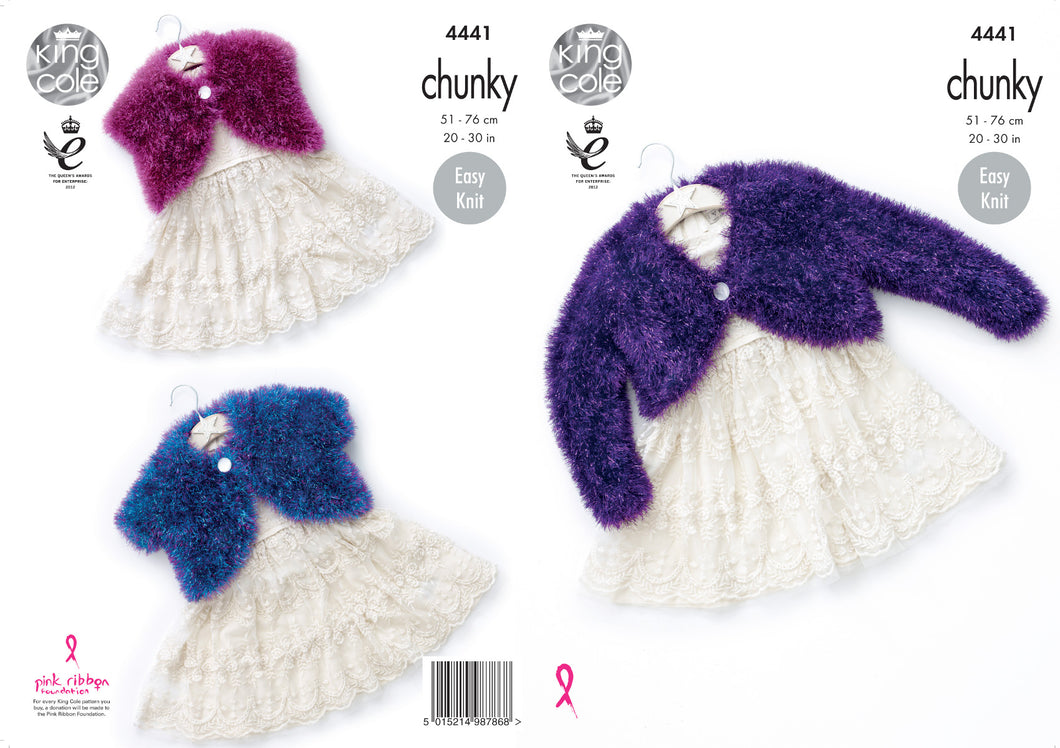 King Cole Tinsel Chunky Pattern - Girls Round & V Neck Boleros (4441)