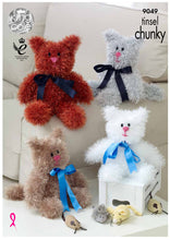 Load image into Gallery viewer, King Cole Tinsel Knitting Pattern - Small or Large Cats (9049)