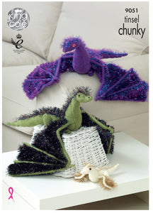 King Cole Tinsel Knitting Pattern - Adult or Baby Dragons (9051)