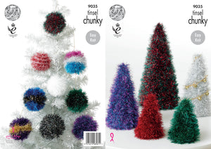 King Cole Tinsel Chunky Knitting Pattern - Christmas Trees & Baubles (9035)