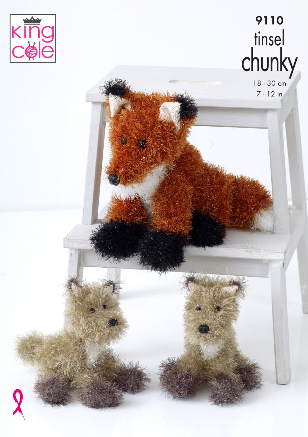 King Cole Tinsel Chunky Knitting Pattern - Fox Toys (9110)