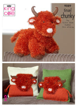 Load image into Gallery viewer, https://images.esellerpro.com/2278/I/148/534/king-cole-tinsel-chunky-knitting-pattern-highland-cow-toy-cushion-9089-border.jpg